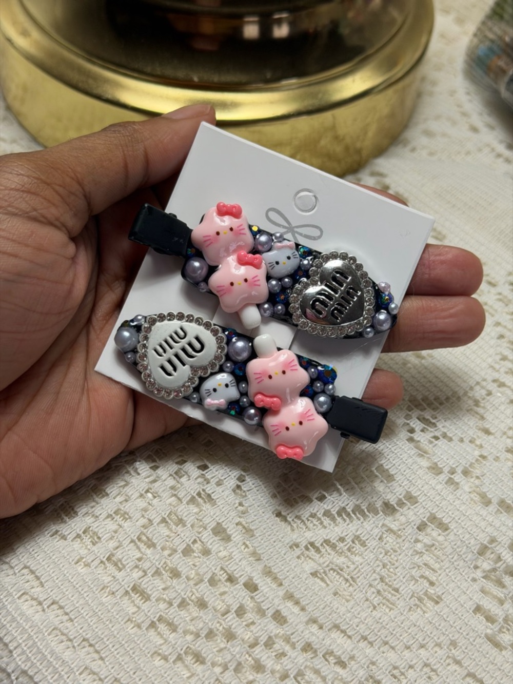 Black Hello Kitty Handmade Junk Hair Clip Set